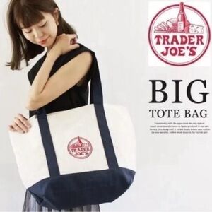 Trader Joe's LARGE Canvas Tote Reusable Bag 20x14x6" Navy Blue LIMITED EDITION